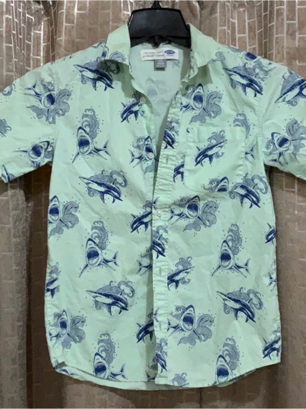 Old Navy Mint Green Short-Sleeve Shark Print Shirt